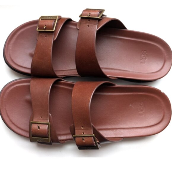 UGG Men's Wainscott Buckle Slip-on Leather Sandals Slide Slippers Brown Sz 13 - Picture 4 of 4
